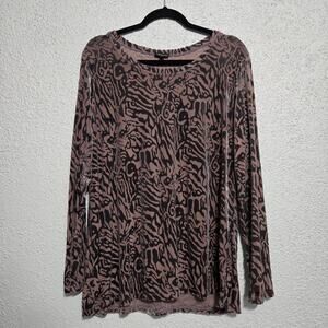 Hannah Womens Whimsigoth Velvet Burnout Animal Print Long Sleeve Top Size XL